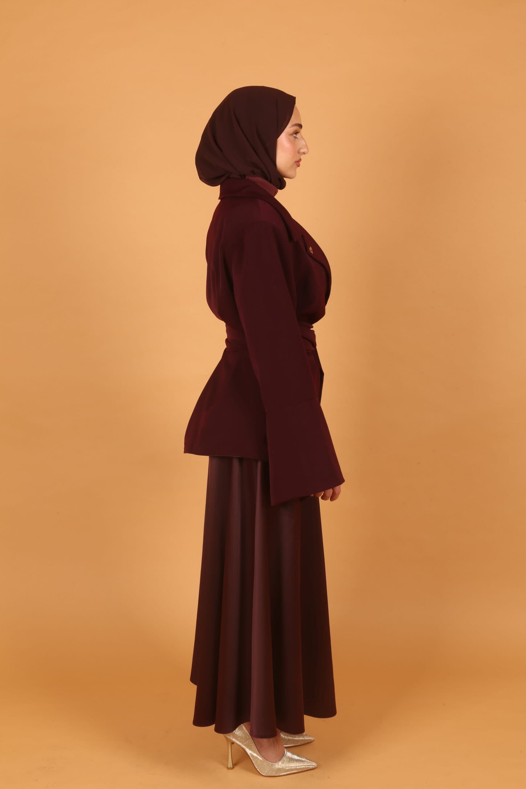Belted Blazer- Burgundy