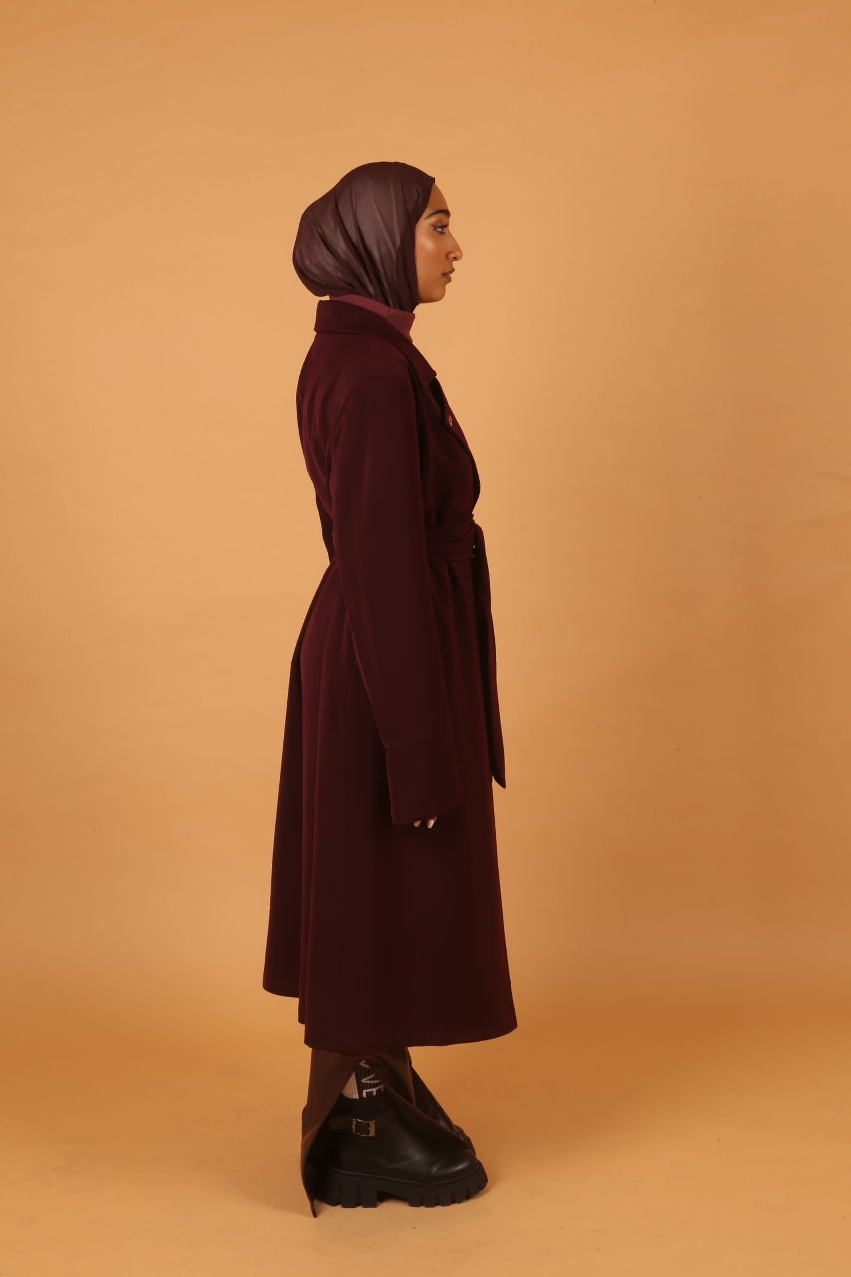 Long Belted Blazer-Burgundy