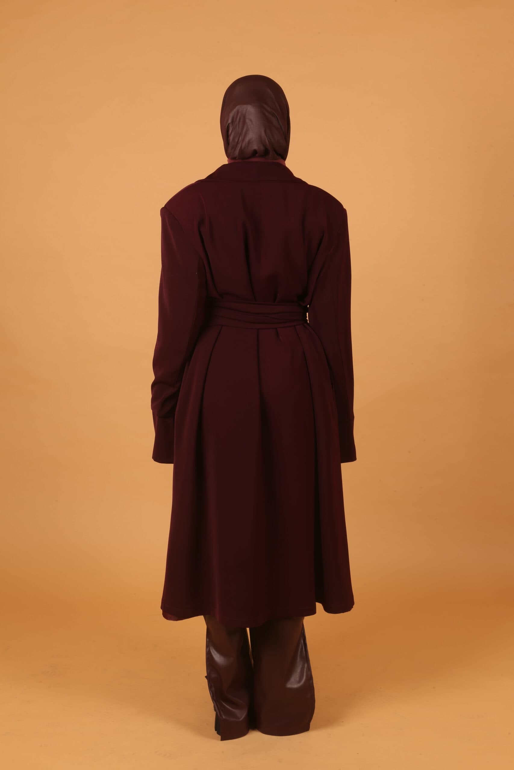 Long Belted Blazer-Burgundy