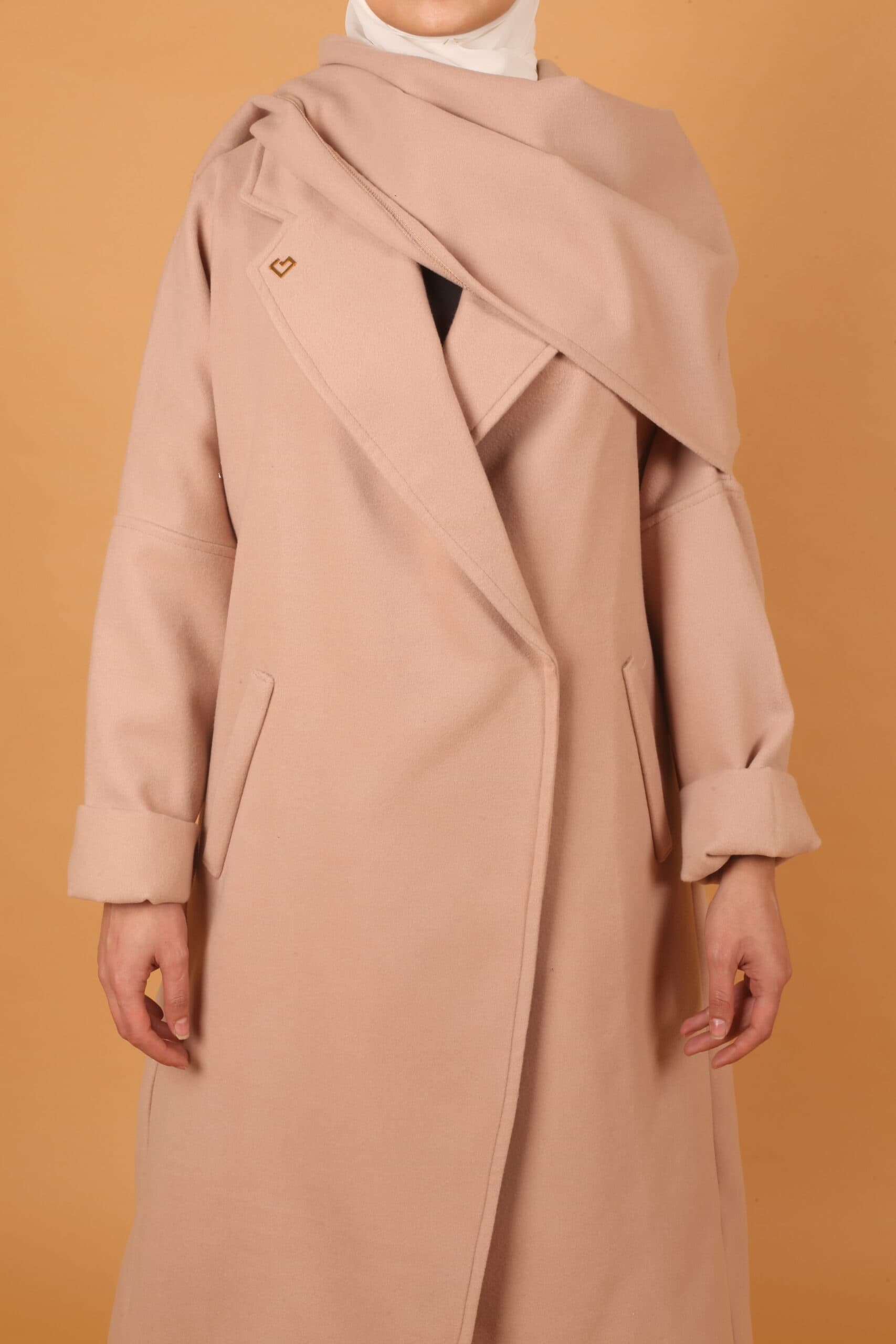Oversized Scarf Coat- Dark Beige