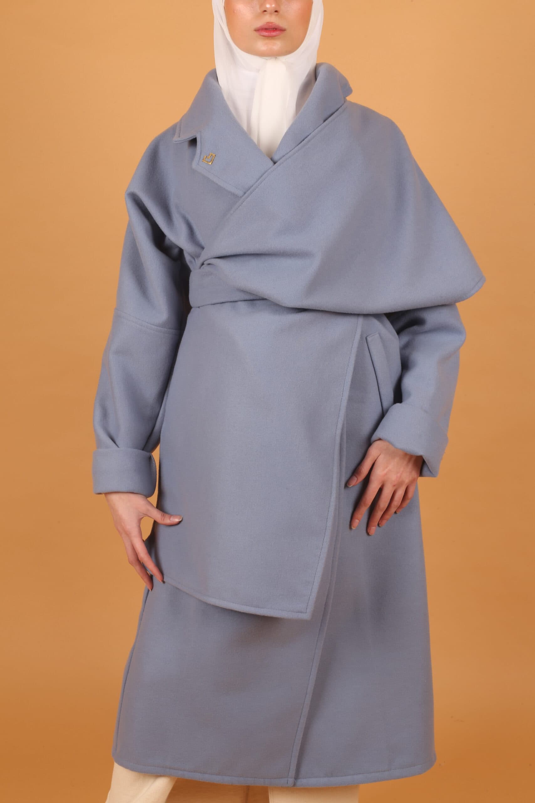 Oversized Scarf Coat- Blue