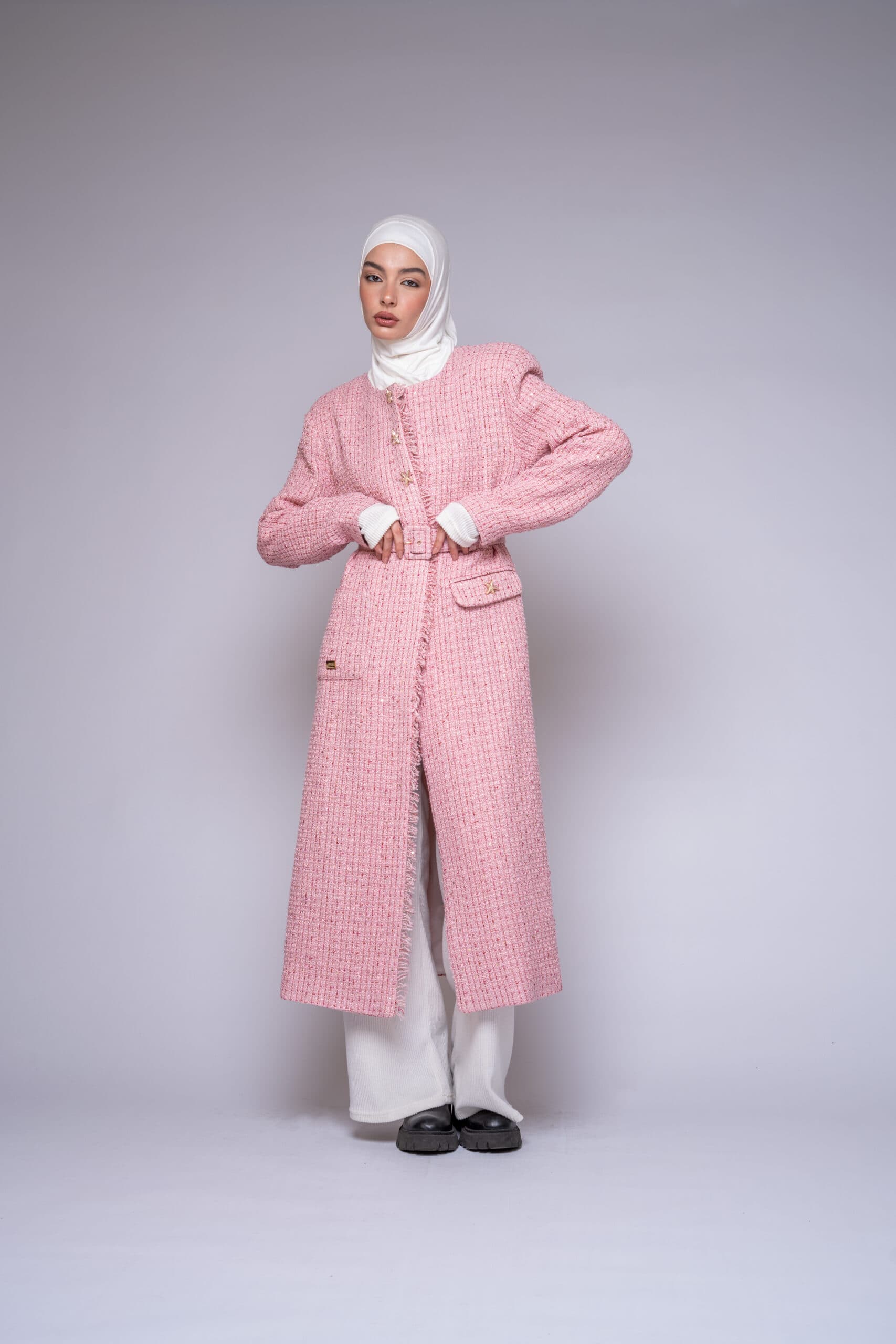 Tweed Belted Coat by Kharzaat