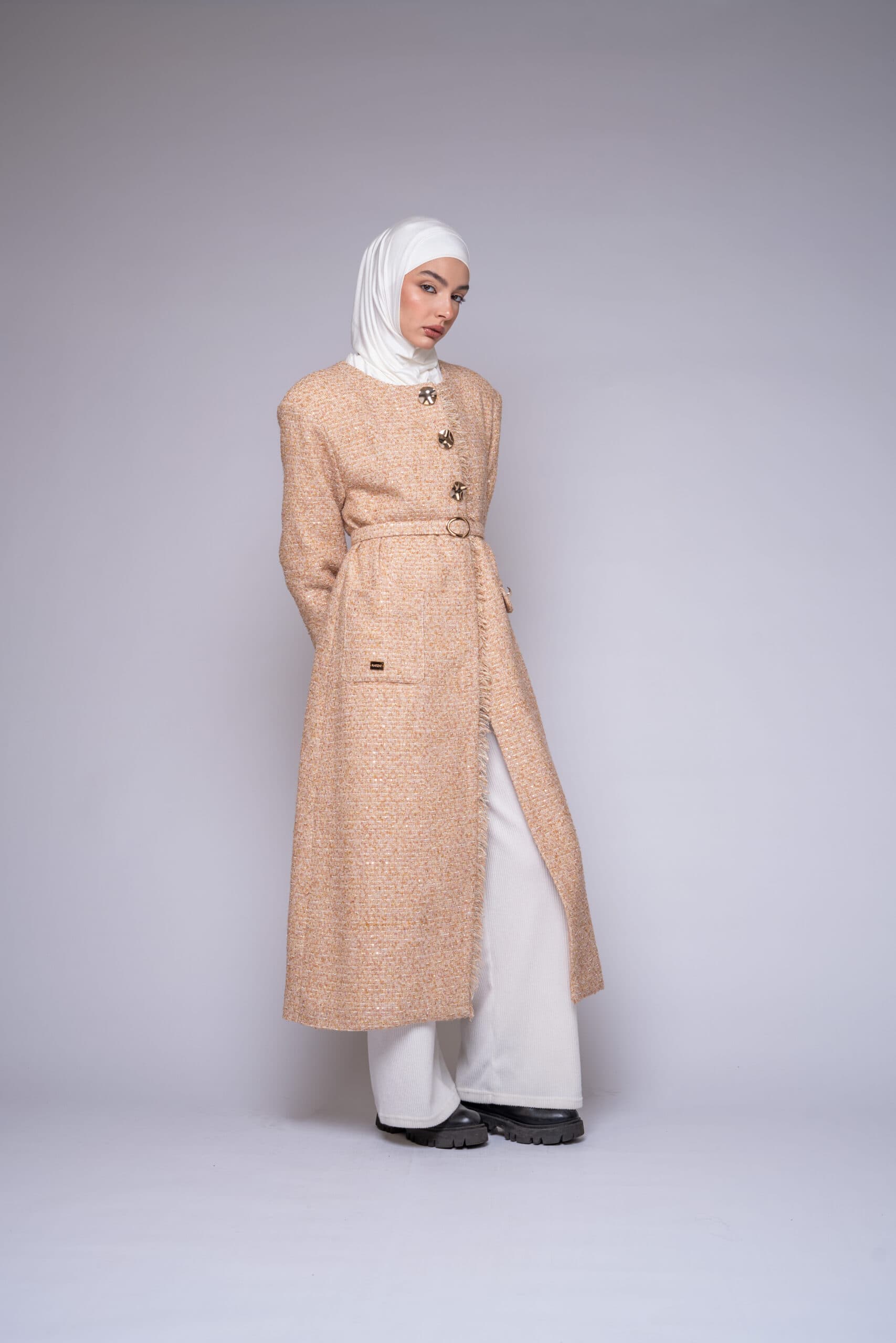 Tweed Belted Coat by Kharzaat