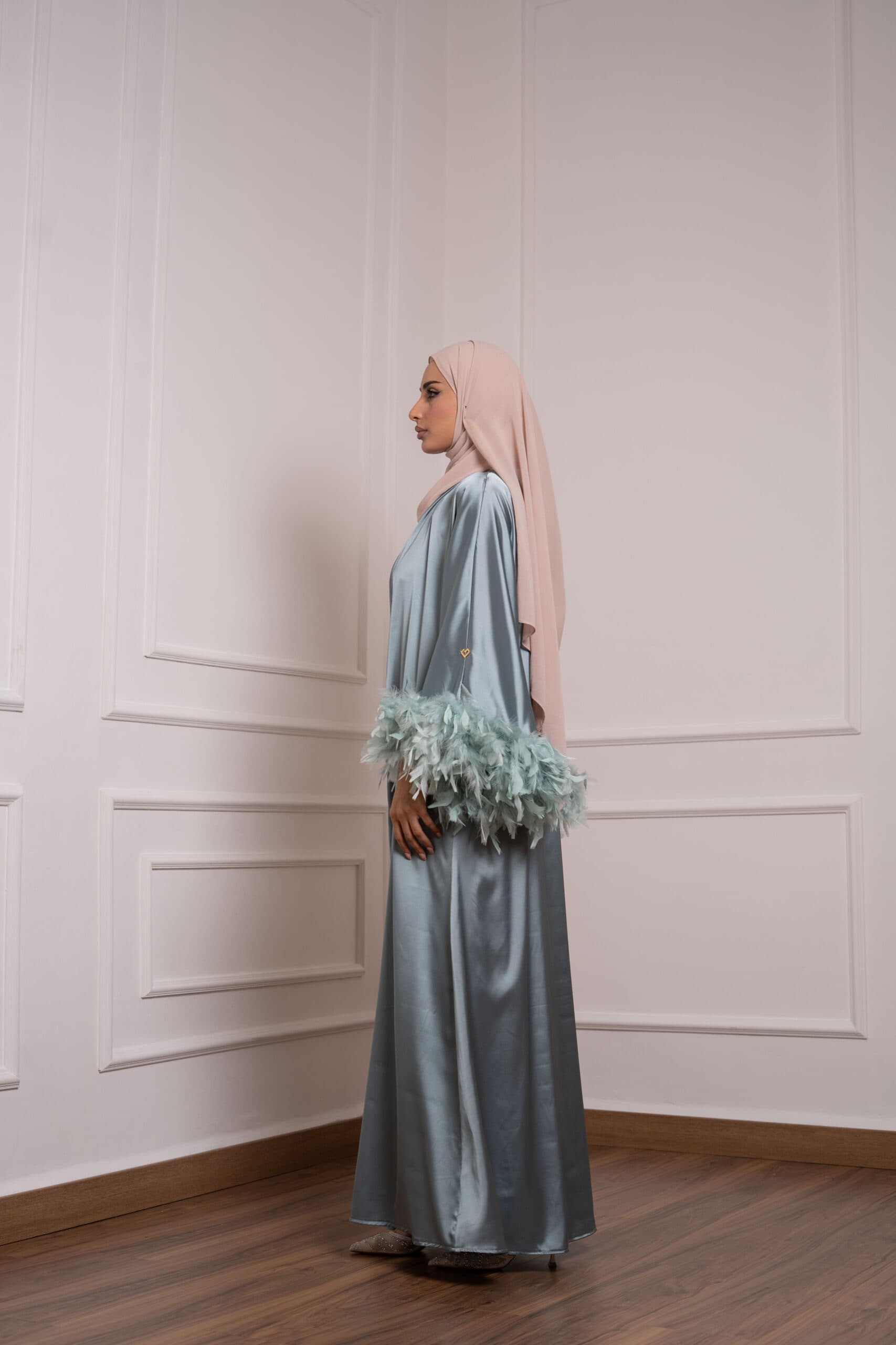 Luxe Feather Satin Abaya Set