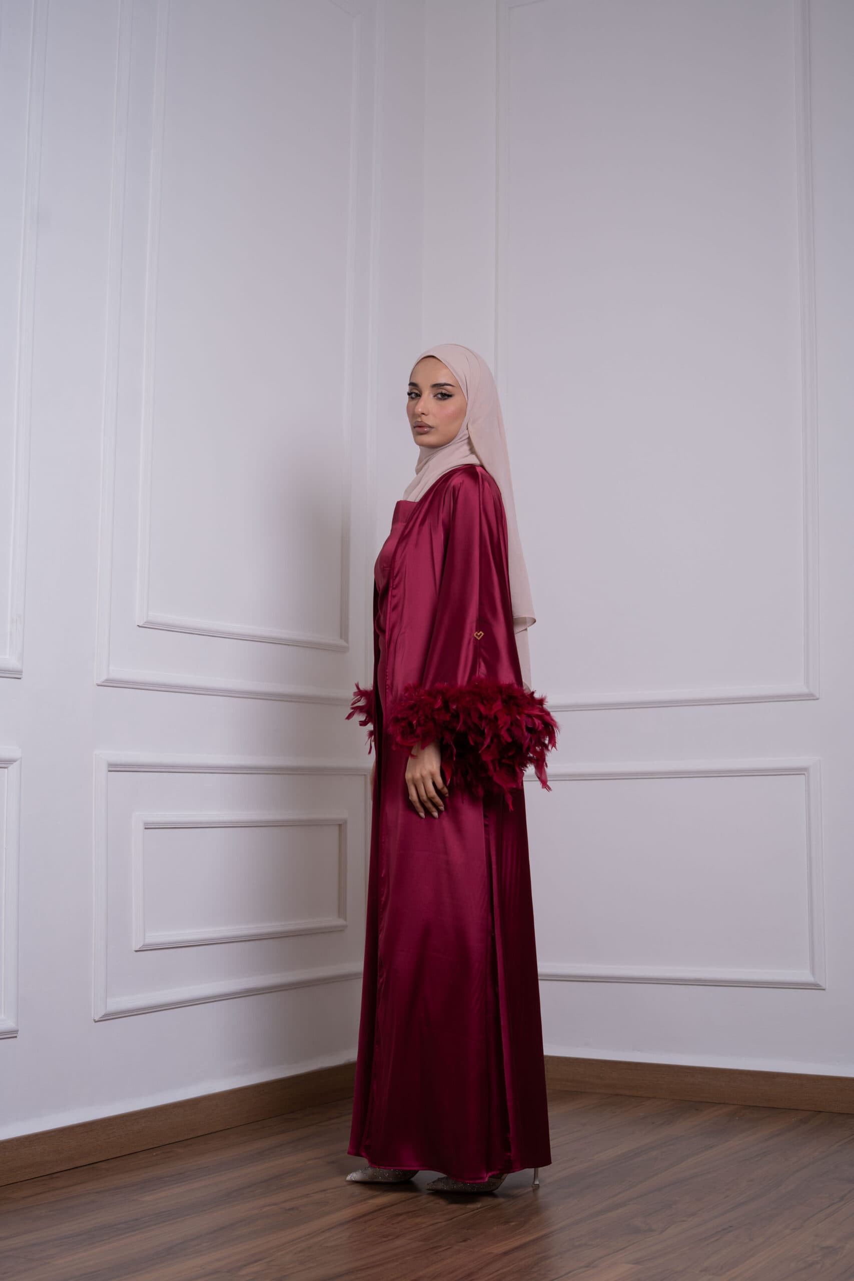 Luxe Feather Satin Abaya Set
