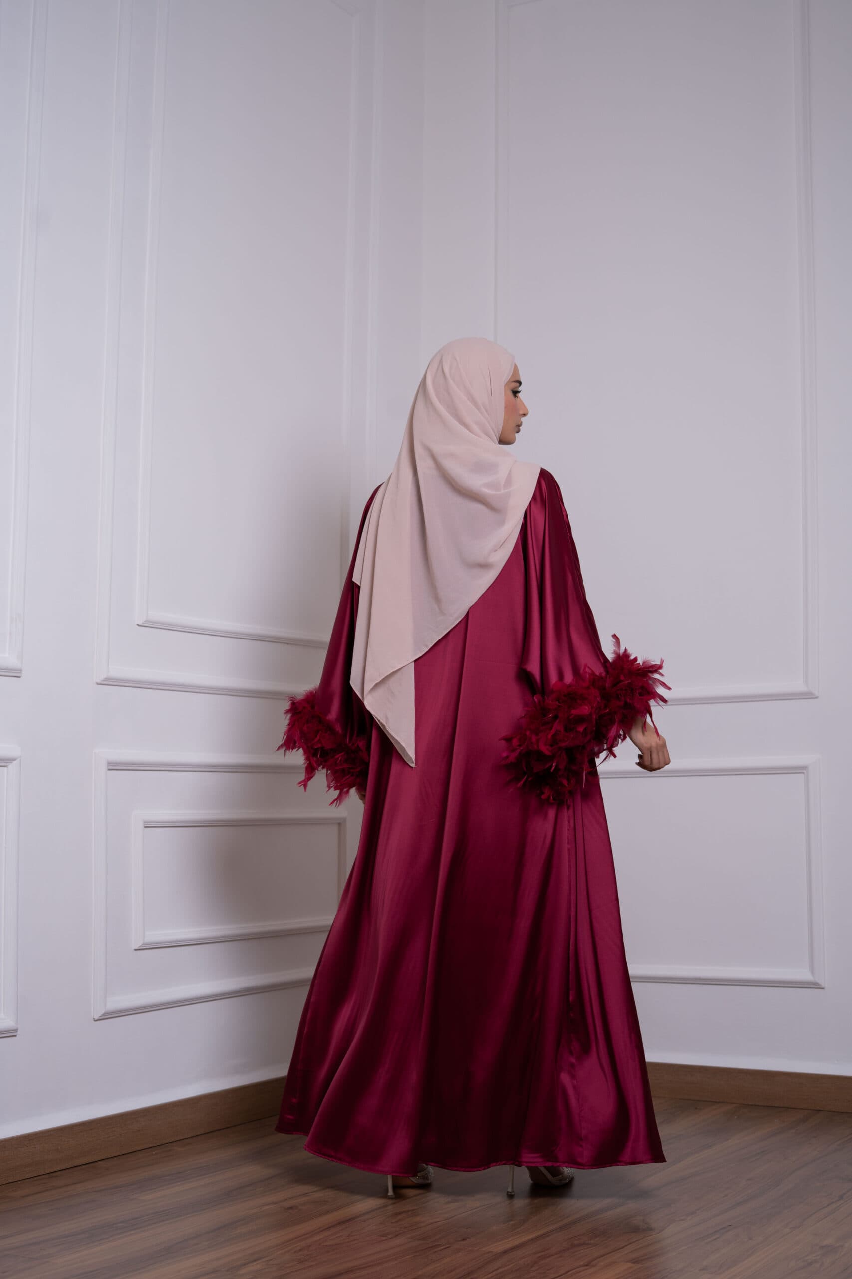 Luxe Feather Satin Abaya Set